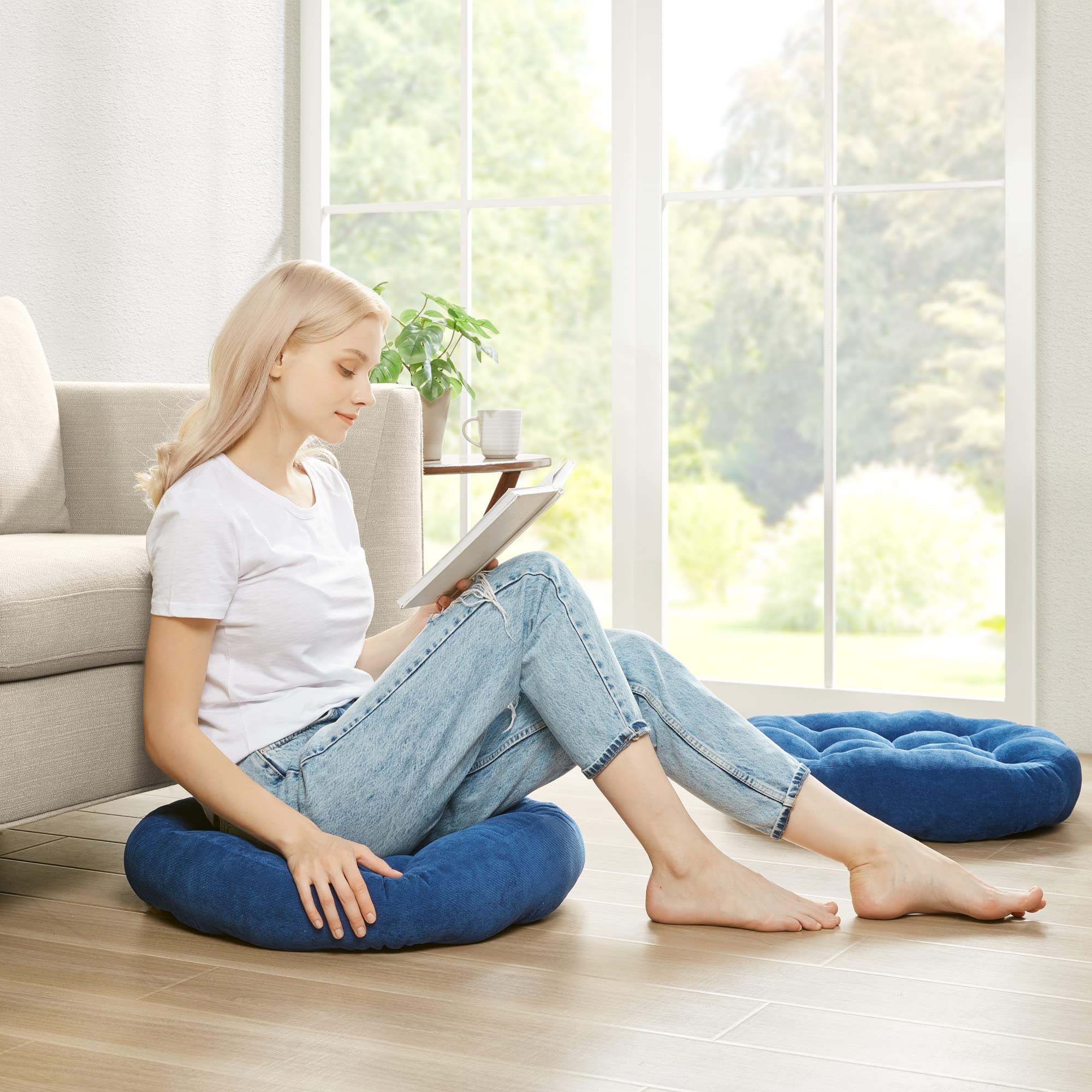 Square Large Pillows Seating Meditation Floor Pillow, Tufted Corduroy Cushion for Living Room