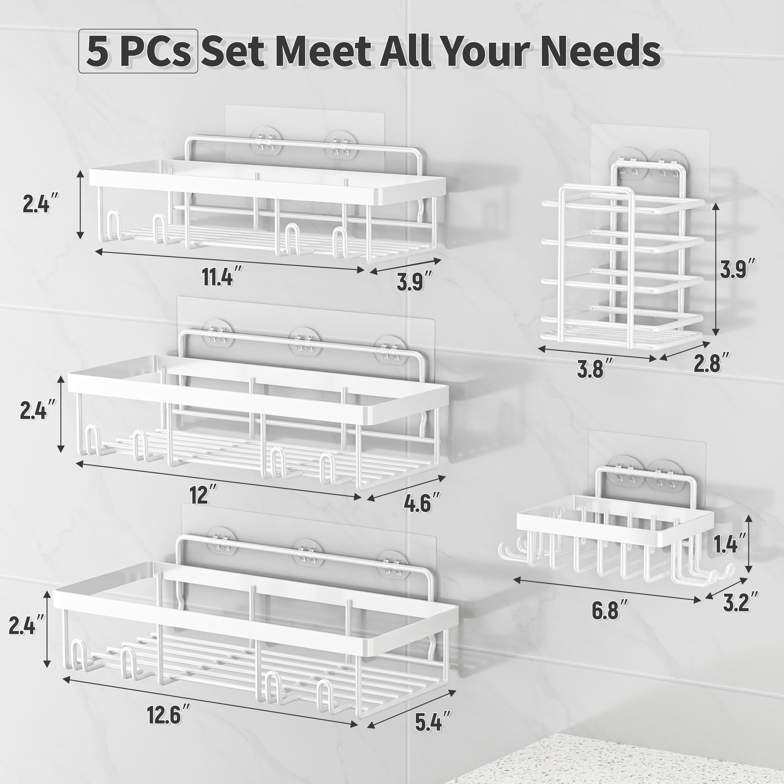 Shower Caddy Organizer Rack Shelf for Inside Shower, Adhesive Bathroom Wall Storage Basket Rustproof Stainless Steel