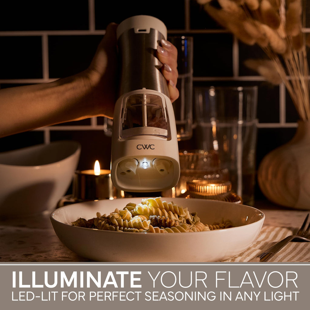 Rechargeable Salt & Pepper Shaker - 2-in-1 Grinders for Salt and Pepper