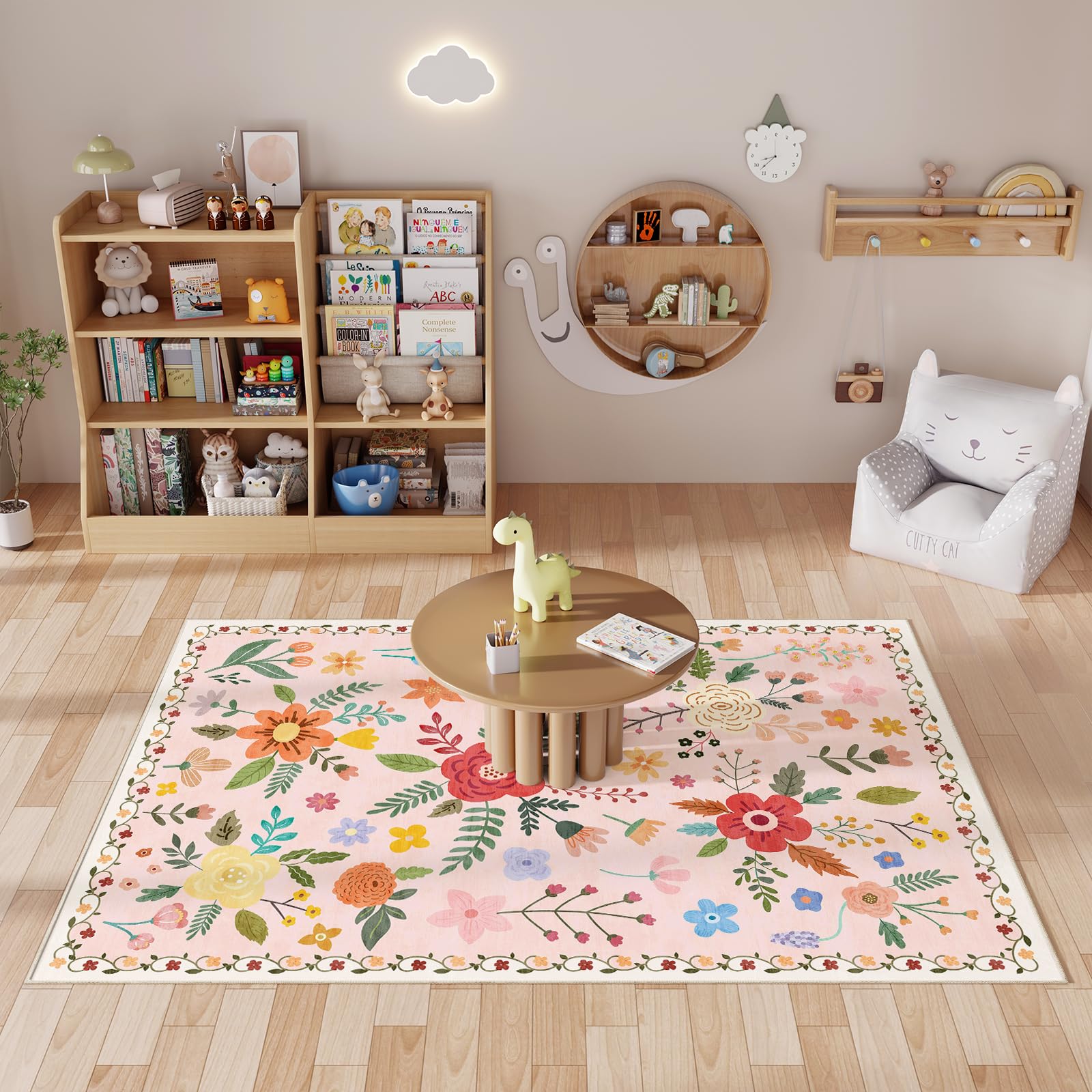 Washable Floral Rugs with Non Slip Backing, Stain Resistant, Floral Soft Low-Pile