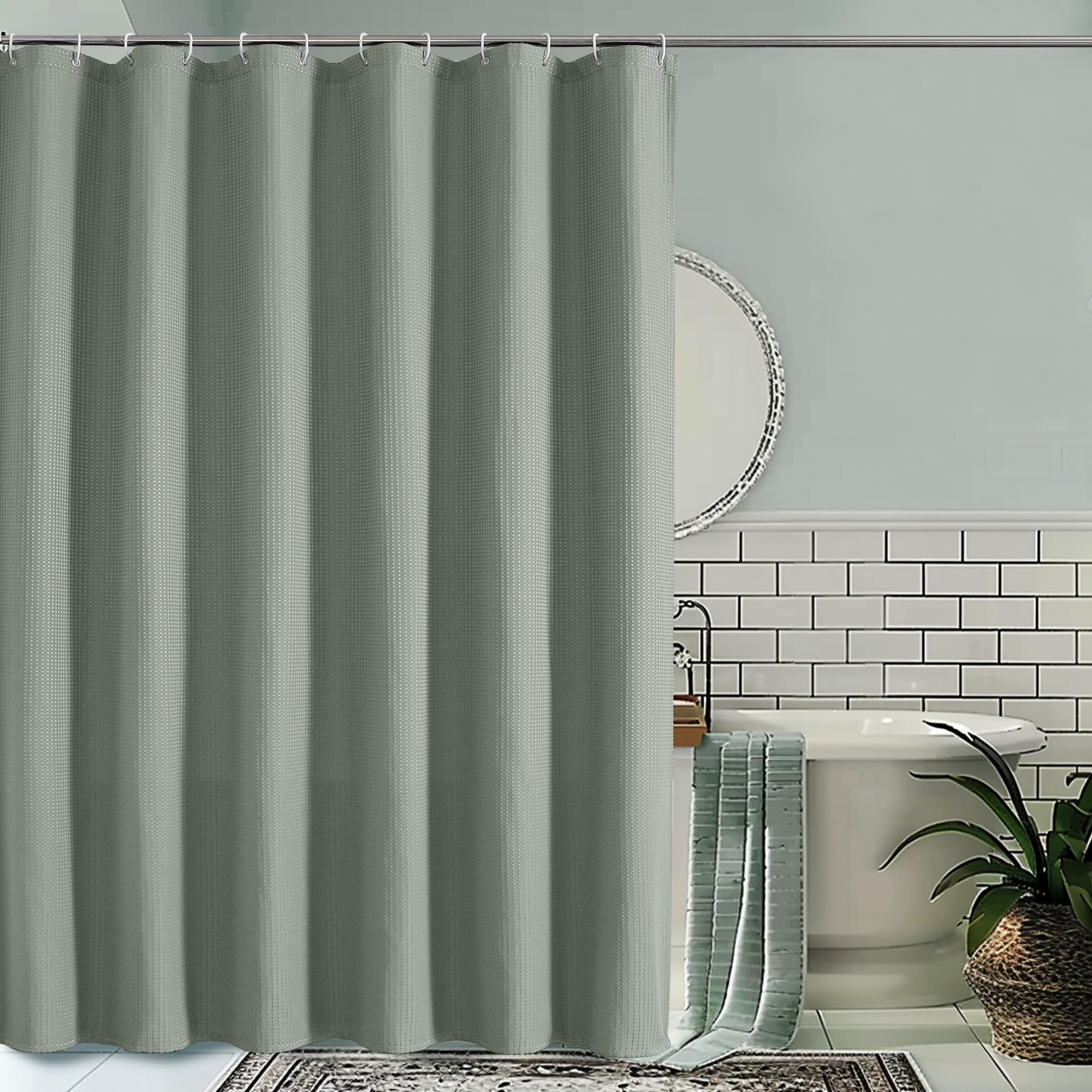 Waffle Textured Heavy Duty Fabric Shower Curtain for Bathroom, Luxury Hotel Weighted 230GSM Bath Curtain with 12 Plastic Hooks, Machine Washable, 72x72