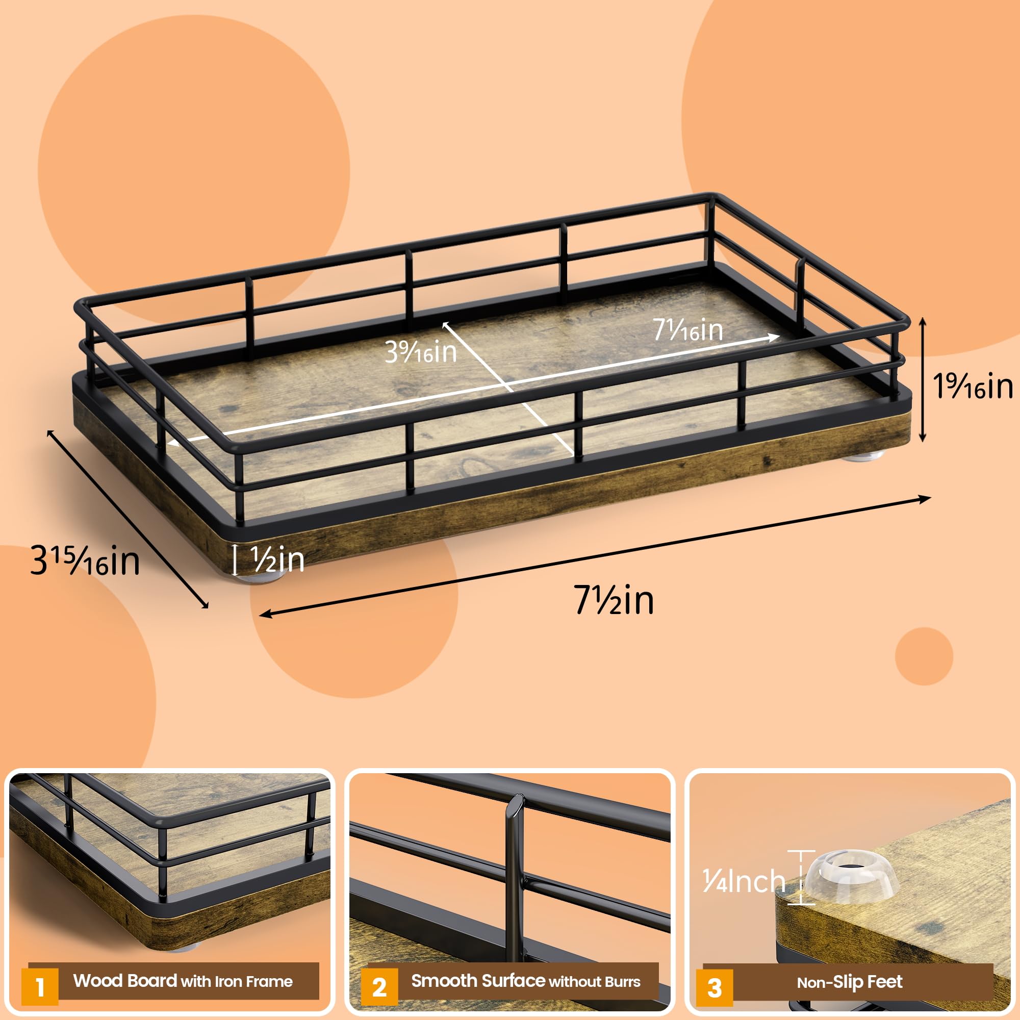 Vanity Tray for Jewelry Candle Makeup Perfume Holder Toilet Tank Tray Soap Cologne Organizer