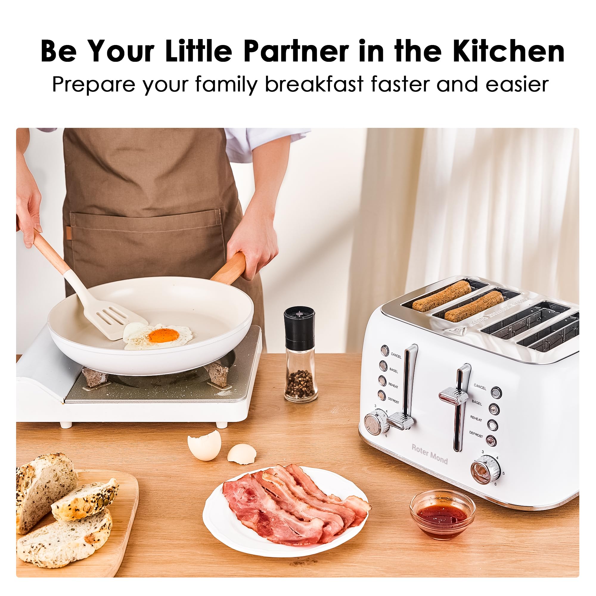 Toaster 4 Slice Retro Stainless Steel with Extra Wide Slots, Reheat Function, Dual Independent Control Panel, Removable Crumb Tray, 6 Browning Levels