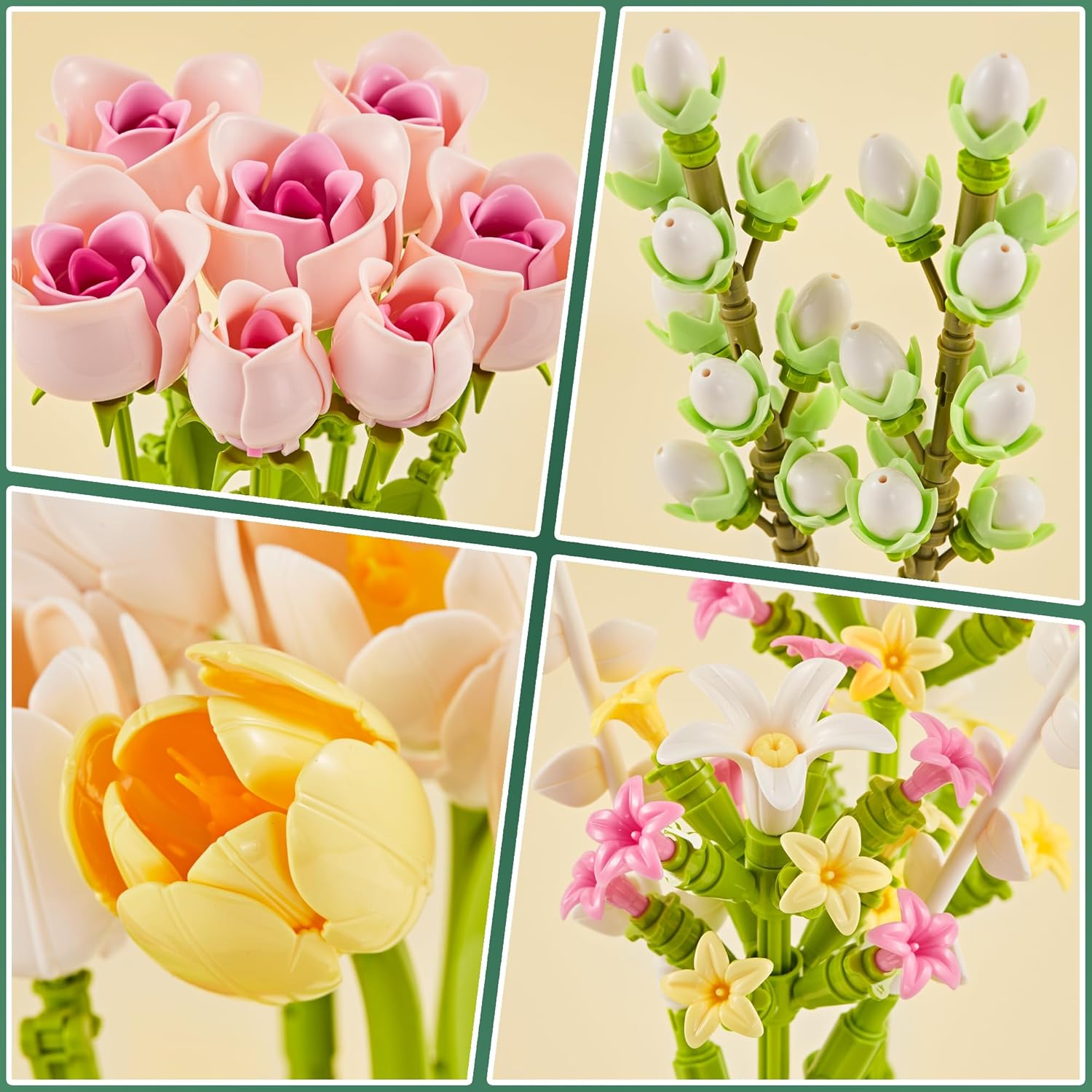 Tulip & Rose Flower Bouquet Building Set 18-Pack