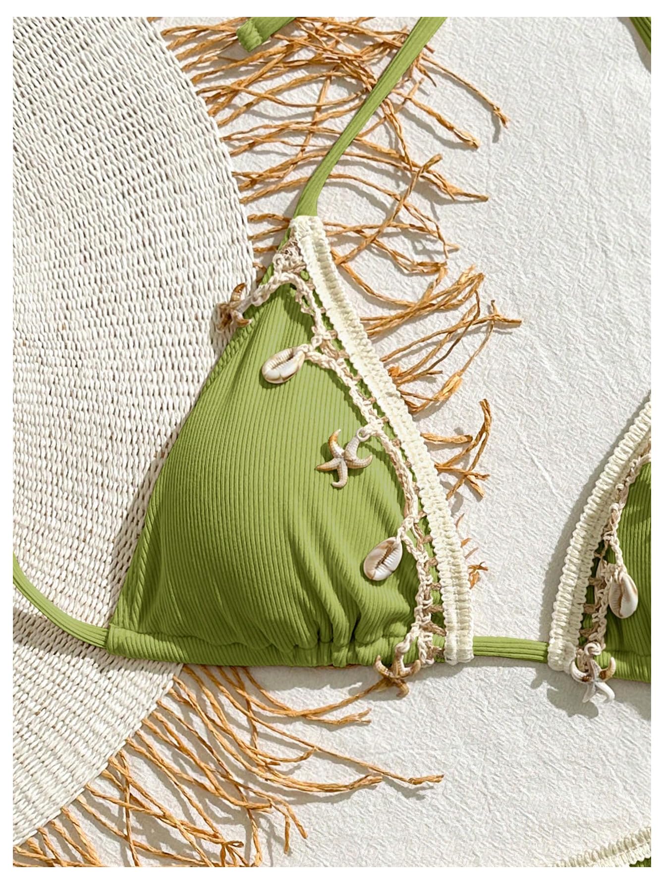 Women's 2 Piece Halter Triangle Bathing Suit Ribbed Bikini Swimsuits