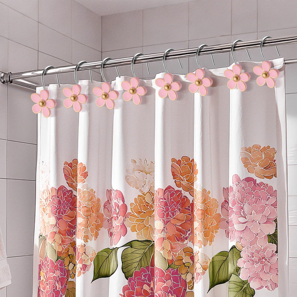 Cute Flower Shower Curtain Hooks, Pretty Floral Themed Elegant Bathroom Decor