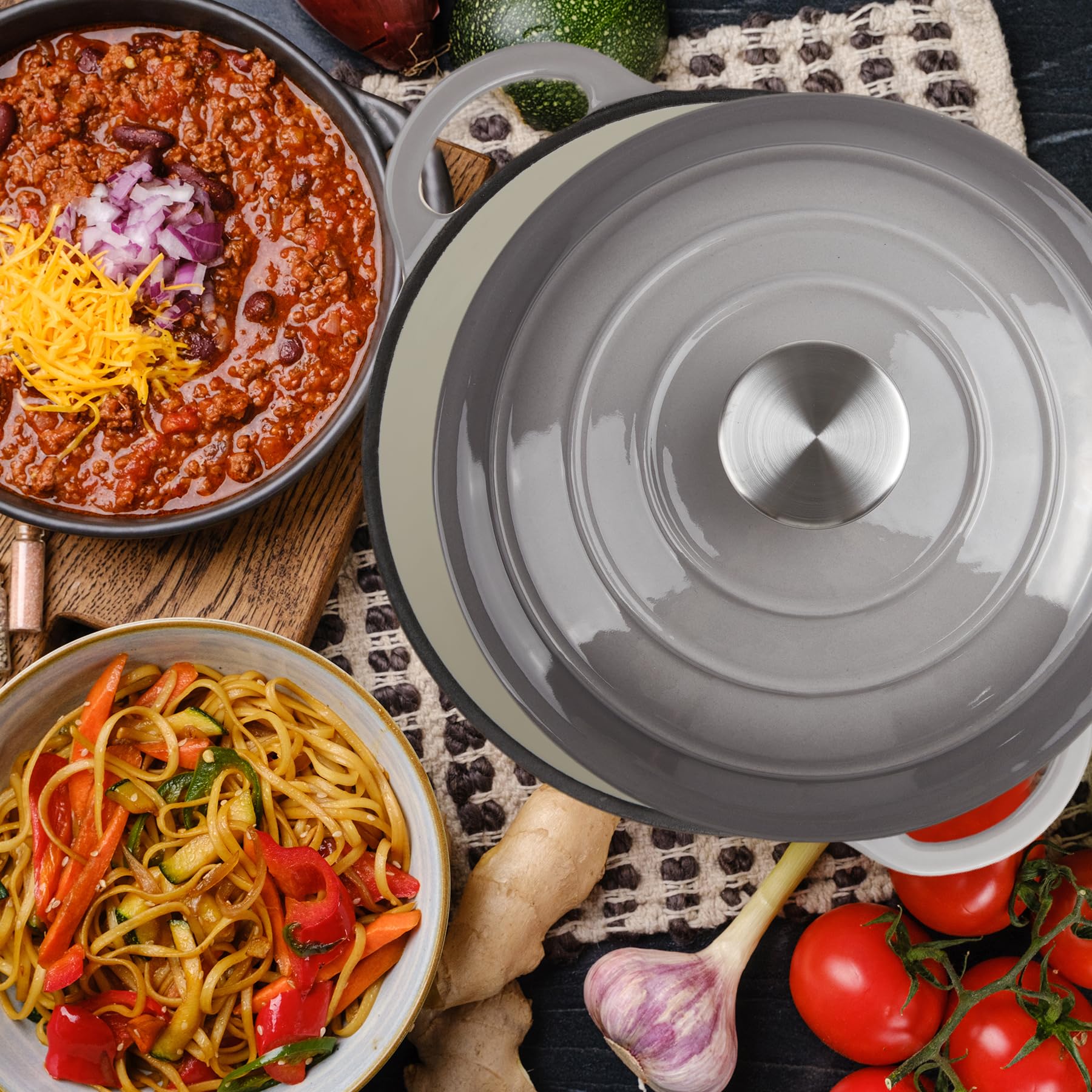 Enameled Cast Iron Dutch Oven with Lid - Big Dual Handles - Round Pot for Versatile Cooking 6 Quart