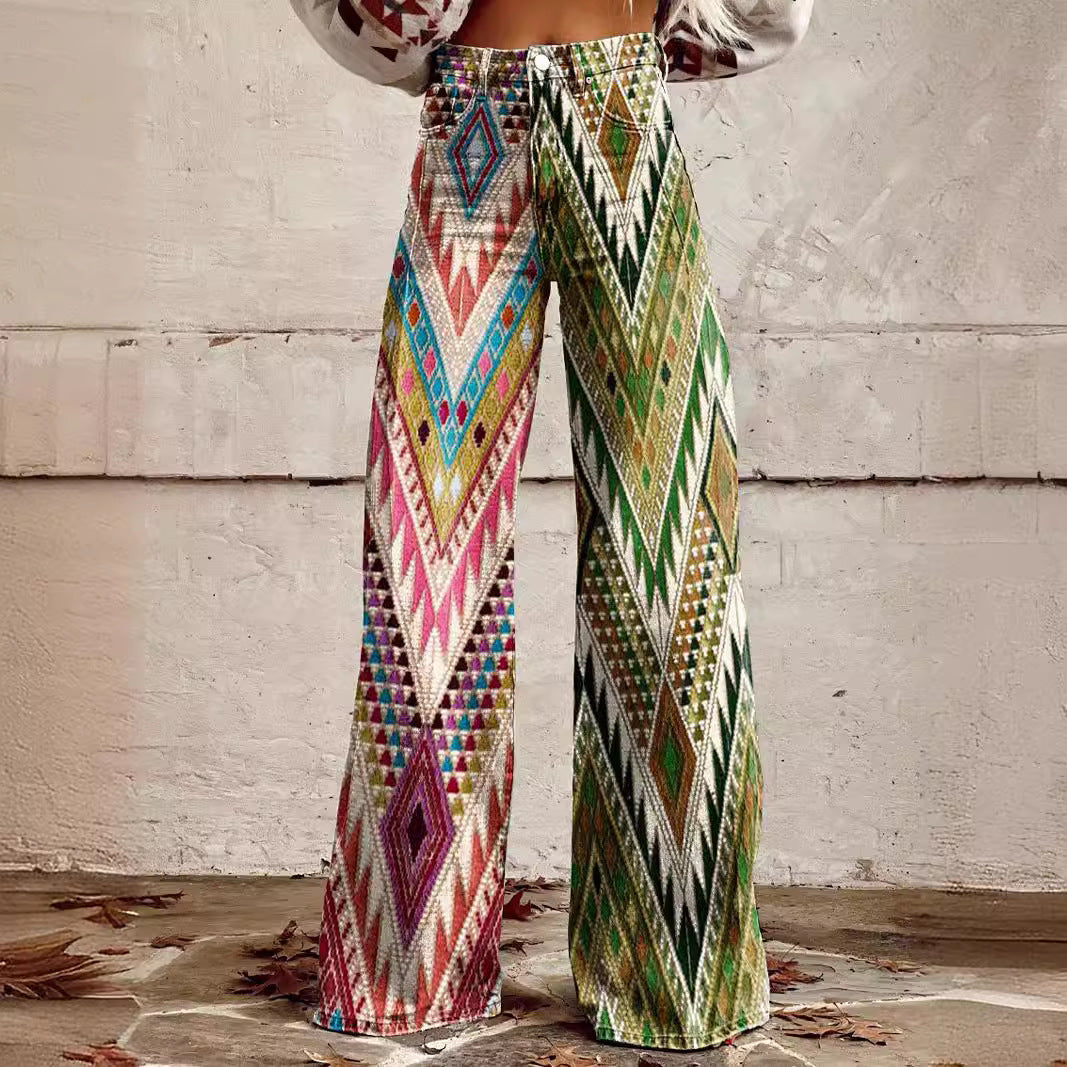 Women's Wide-leg Pants Fashion High Waist Casual Trousers 3D Printing