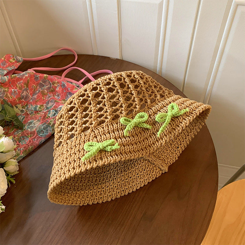 Spring Sweet Hollow Bow Straw Hat Women's Summer