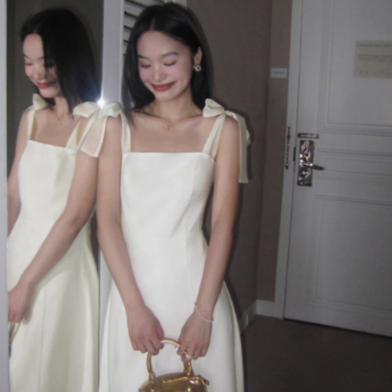 White Camisole Dress With French Style And Strapless Design For Women