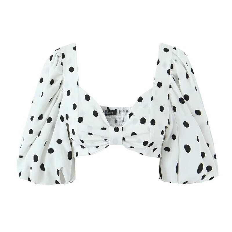 Sexy Polka Dot Split Top Mid-length Dress Set