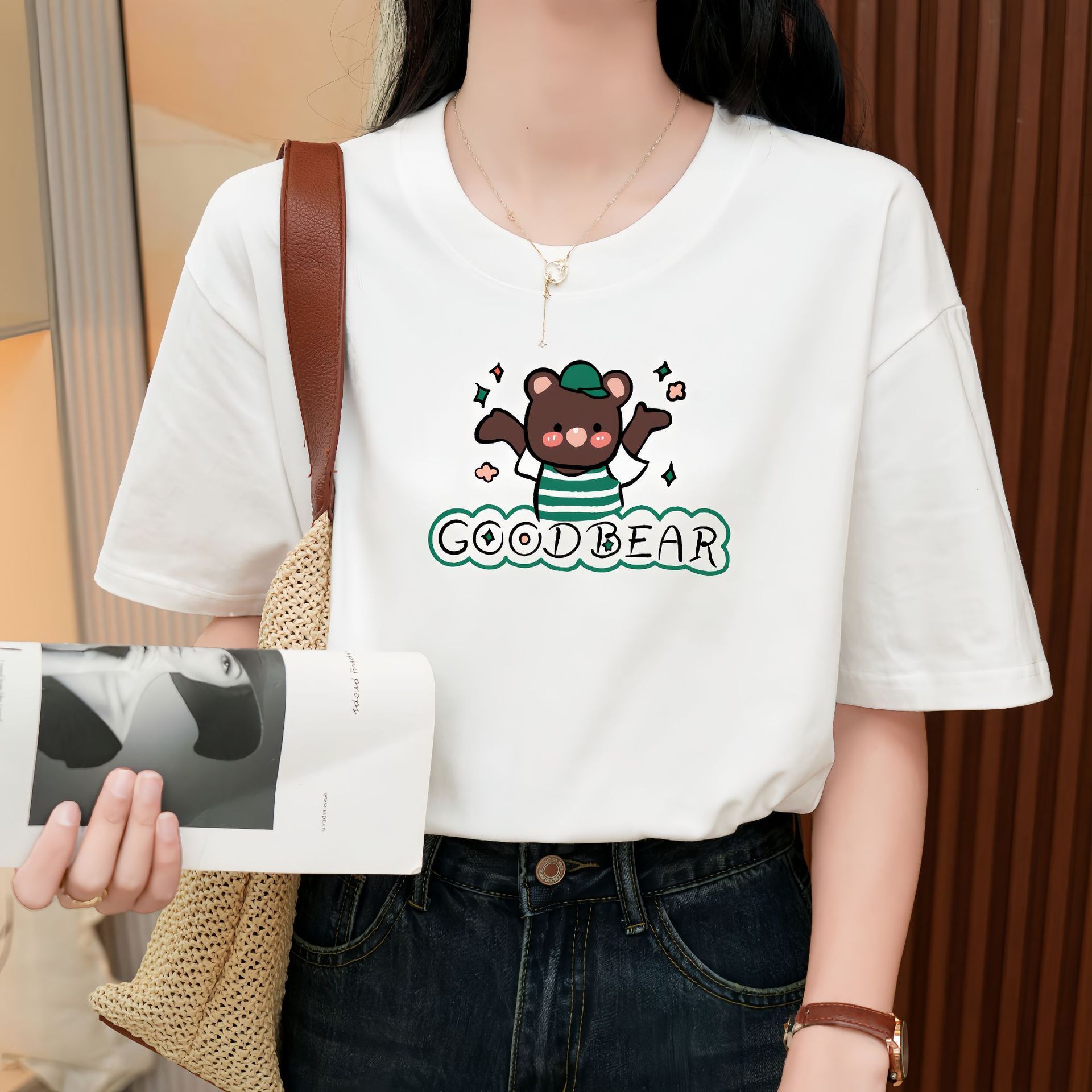Heavy Pure Cotton Loose Short Sleeve T-shirt
