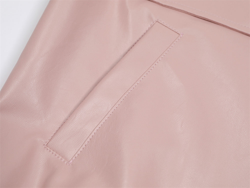 Bow Tie Loose Motorcycle Clothing Leather Coat