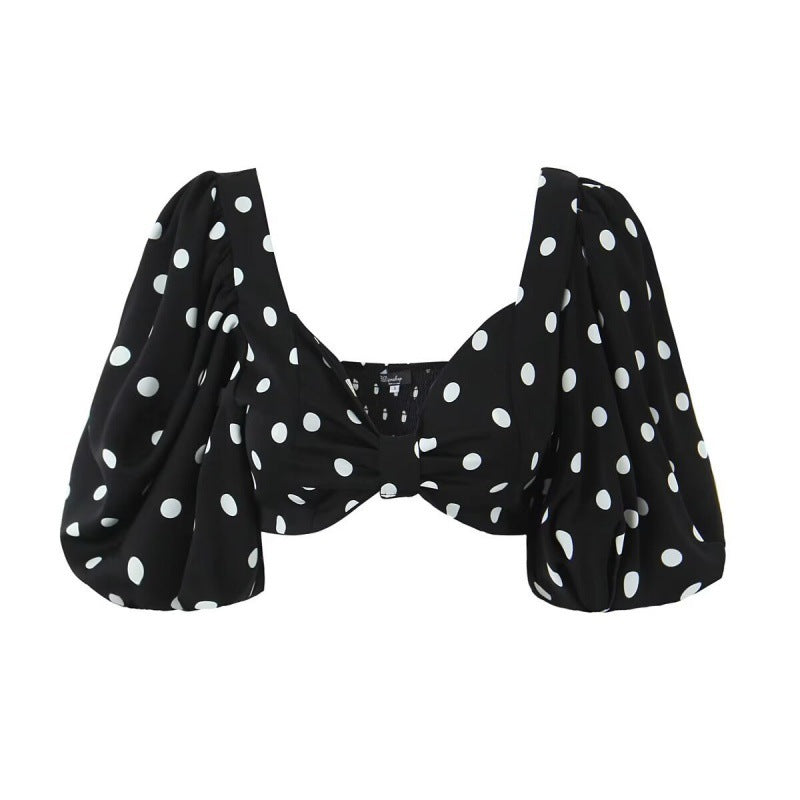 Sexy Polka Dot Split Top Mid-length Dress Set