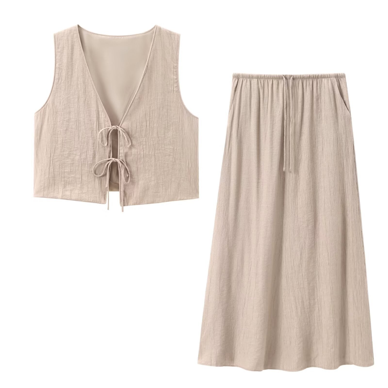 Women's Bow Texture Vest Blouse And Pants