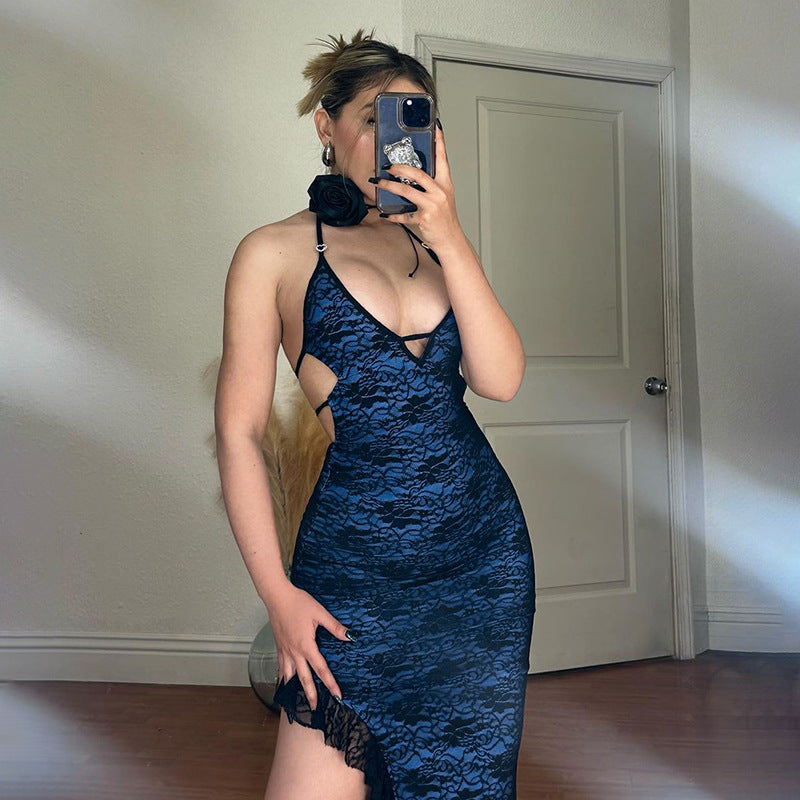 Lace Split Sling Dress Women