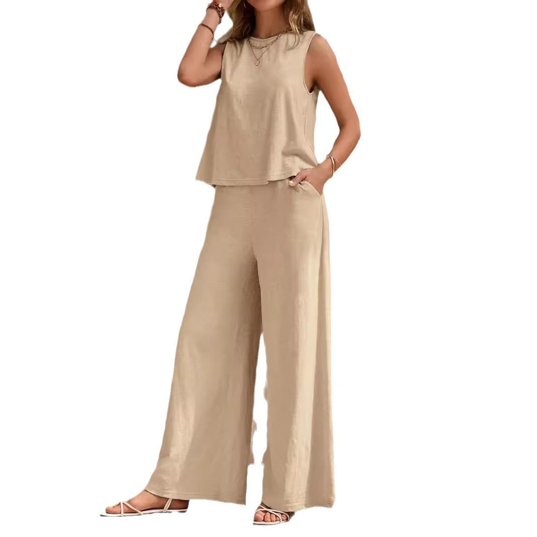 Women Elegant Solid Color Casual Loose Pants Sets