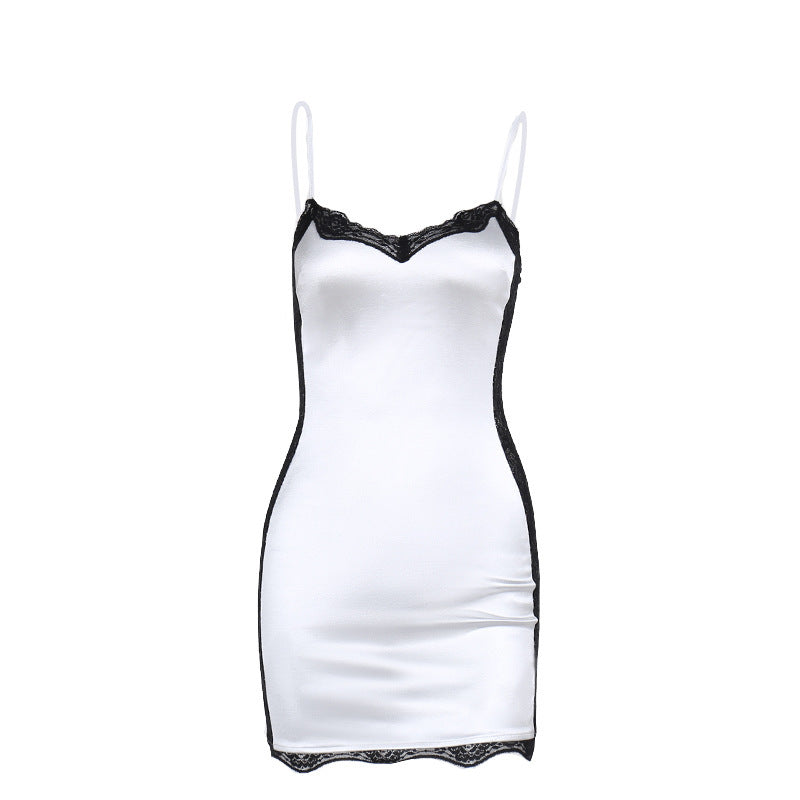 Lace Stitching Satin Dress Women