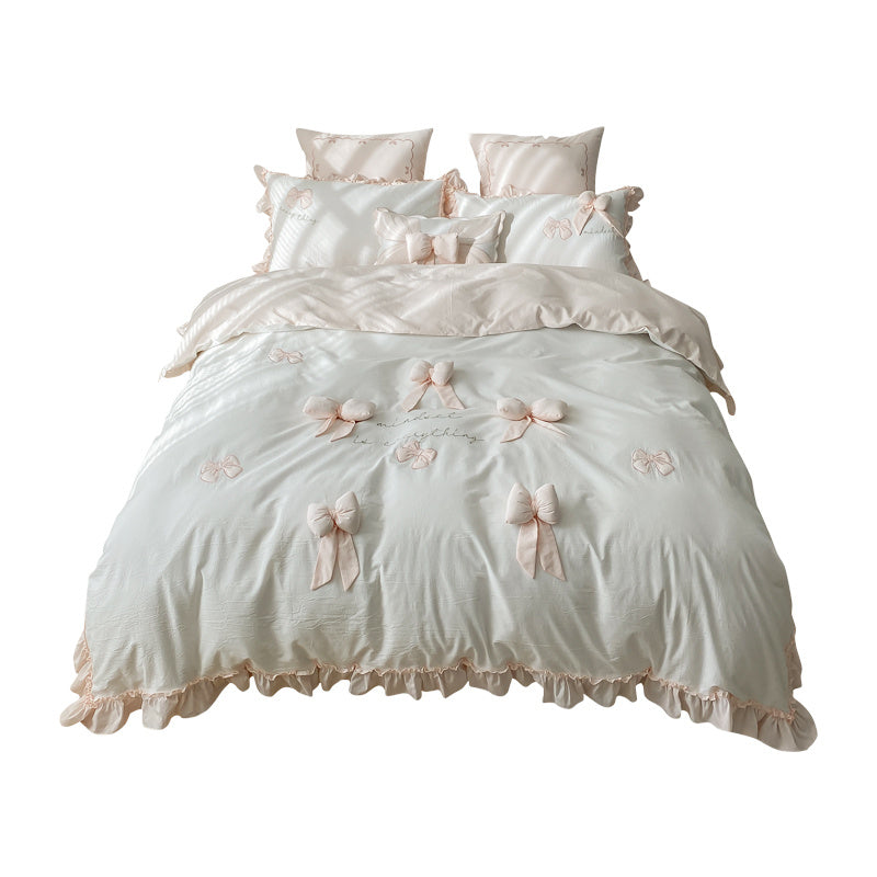 Four-piece Cotton Washed Three-dimensional Bow Bedding