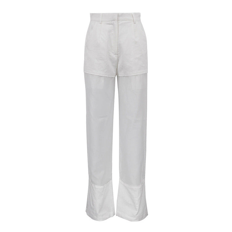Gauze Stitching See-through Casual Pants