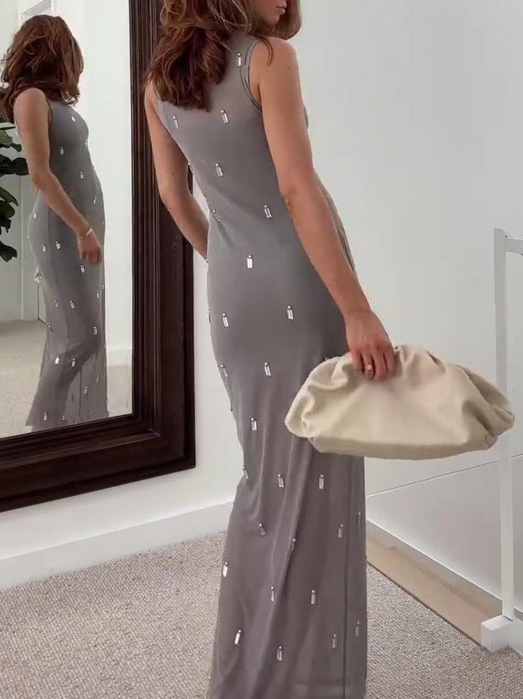 Mesh Beaded Maxi Dress