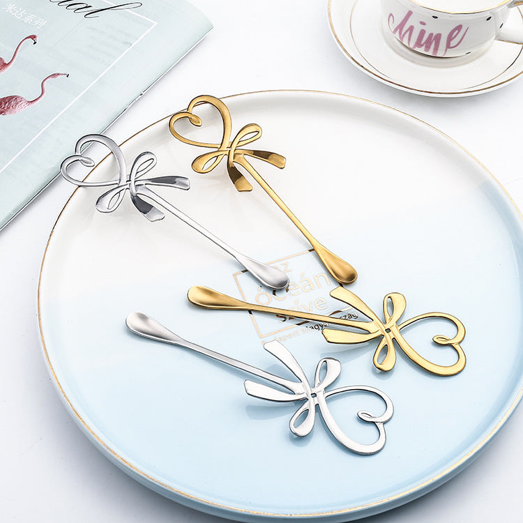 Gold-plated Silver Love Bow Stainless Steel Spoon