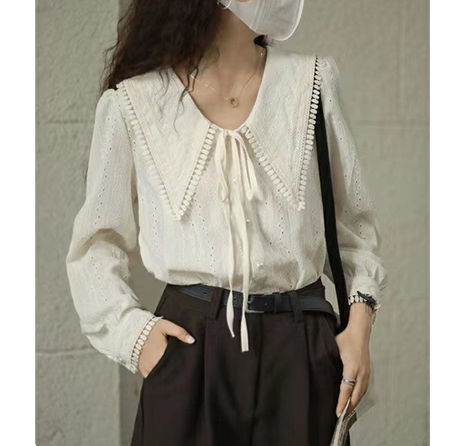 French Style Large Pointed Collar Shirt Women's Early Spring Design