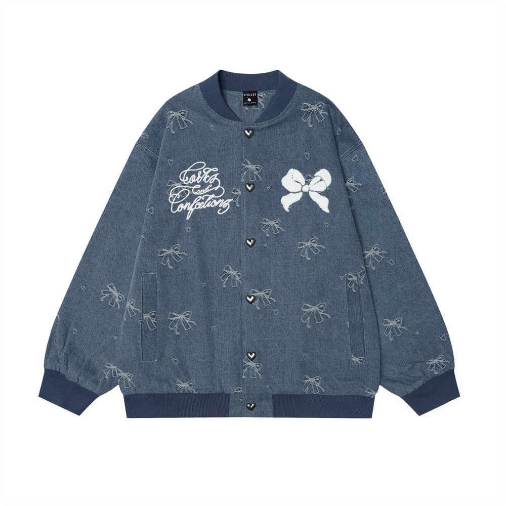 Women Bow Loose Baseball Coat