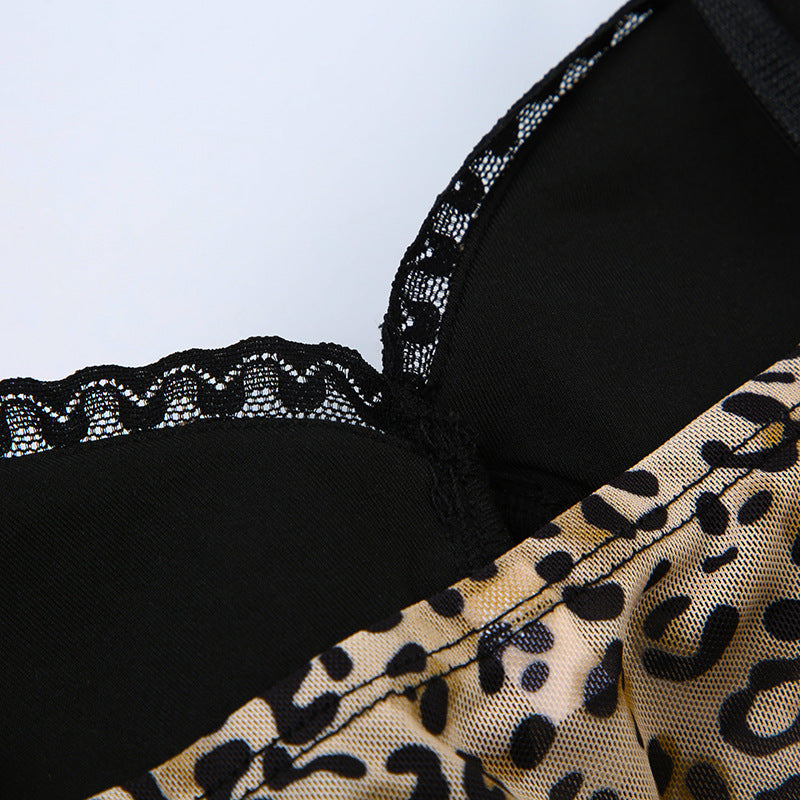 Street Style Leopard Bow Lace Splicing Sling