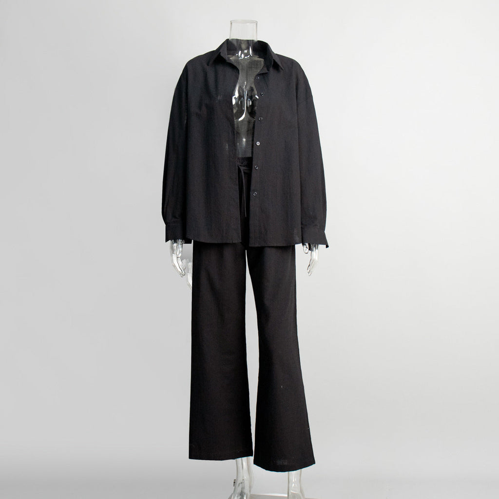 Cotton Shirt Trousers Suit Loose Long Sleeve
