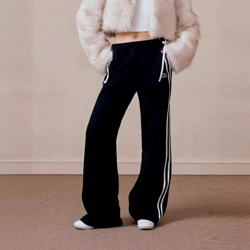 Women's Bow Bandage Sweatpants Straight Wide Leg Casual Sports Pants