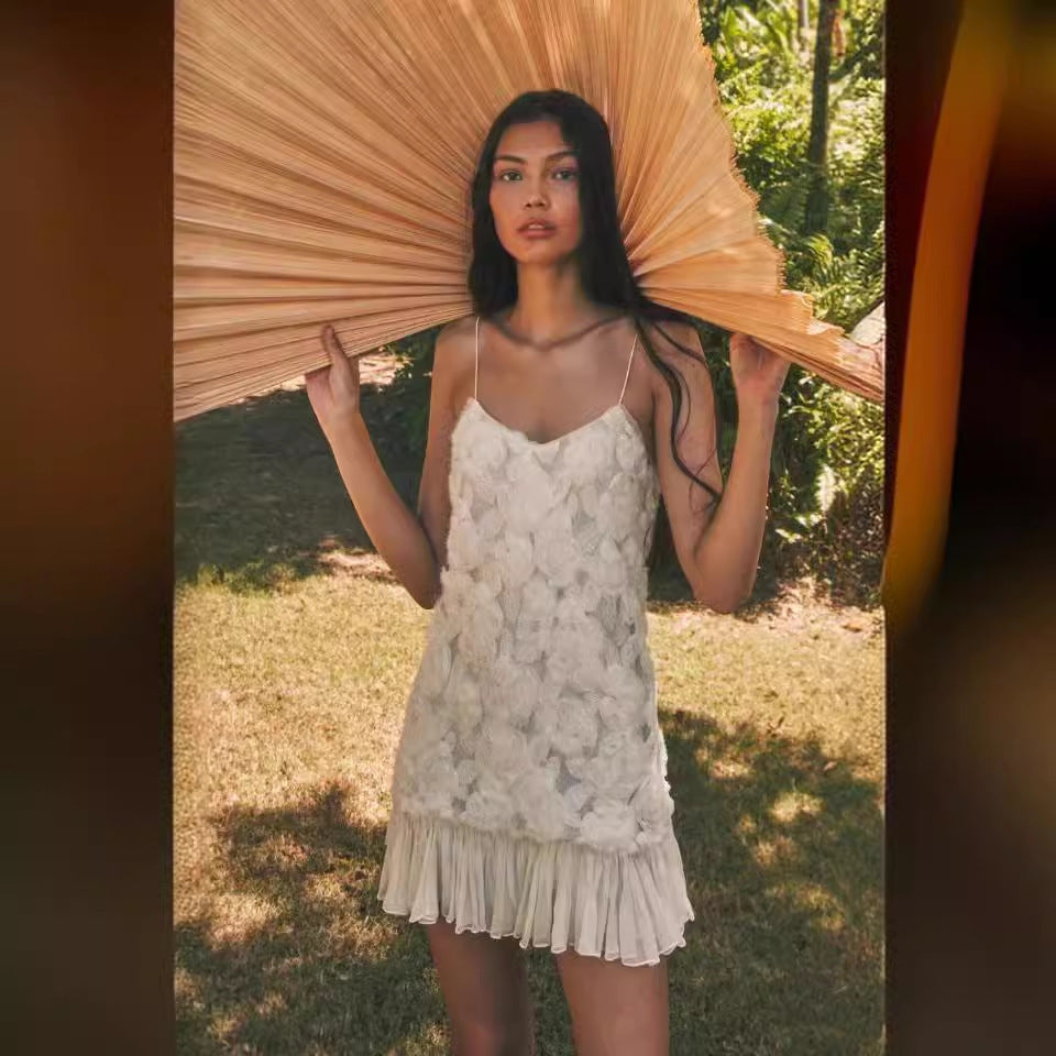 Three-dimensional Rose Splicing Sling Dress