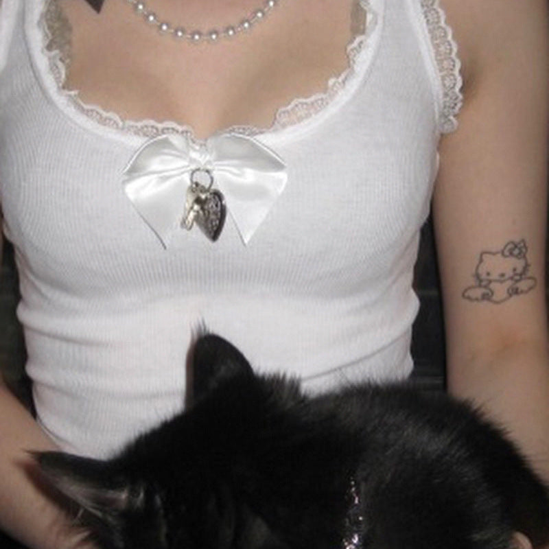 Women's Vintage Lace Bow Metal Top