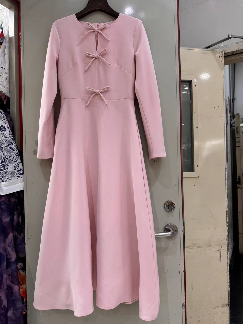 Round Neck Bowknot A- Line Midi Dress