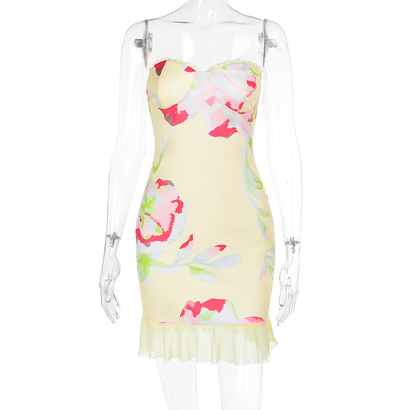 Casual Dress All-matching Printed Tube Top Package Hip Short Dress