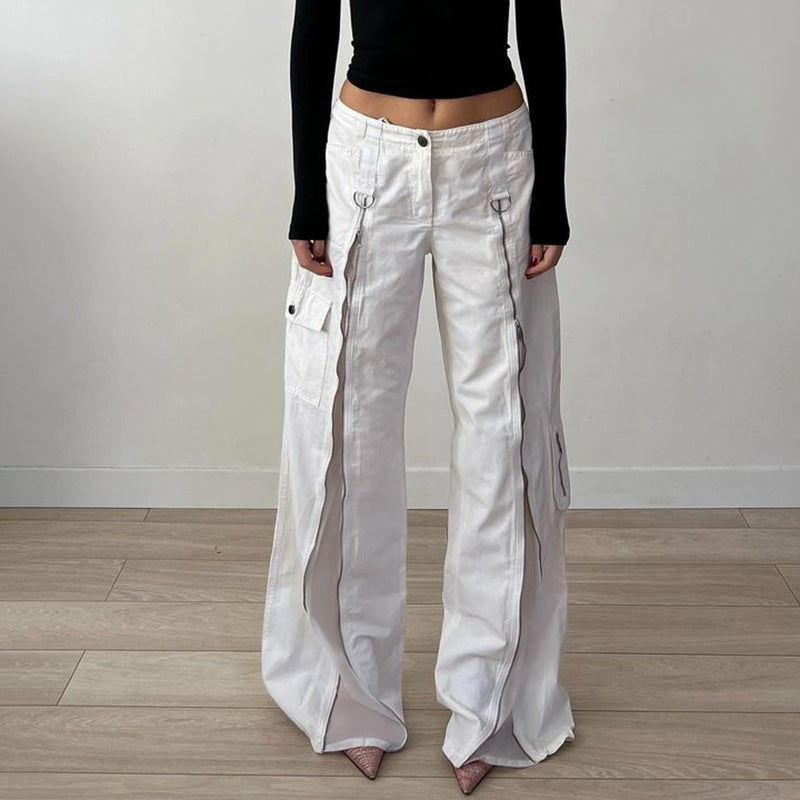 Women's Metal Zipper Multi-pocket Jeans