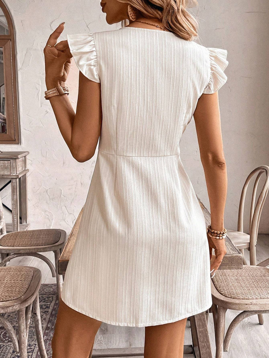 Women's Old Money Style Plain Textured Fabric Cap Sleeve Dress
