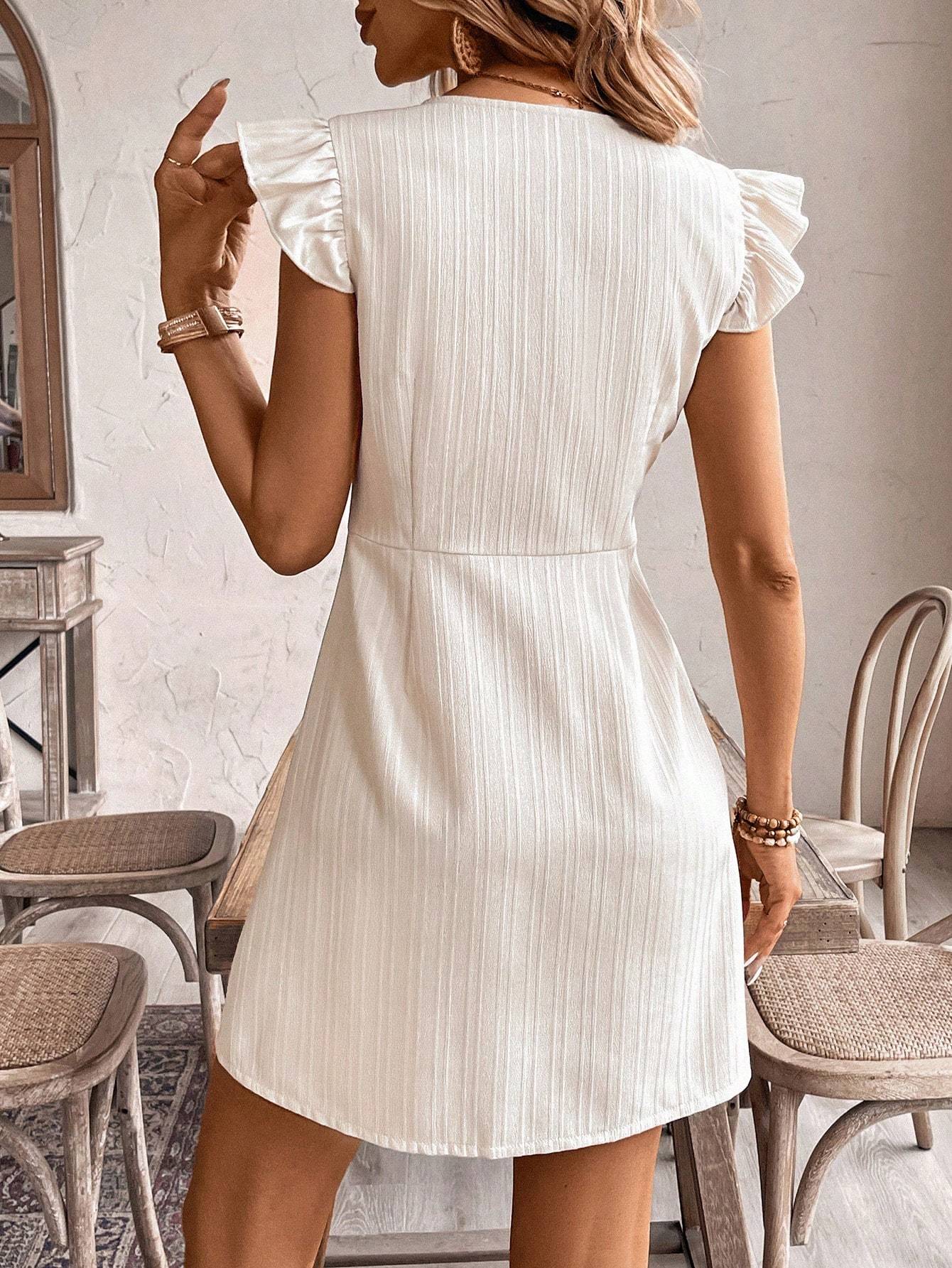 Women's Old Money Style Plain Textured Fabric Cap Sleeve Dress