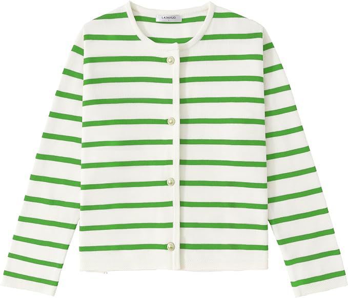 Women's Striped Cardigan Sweater Fashion Long Sleeve Button