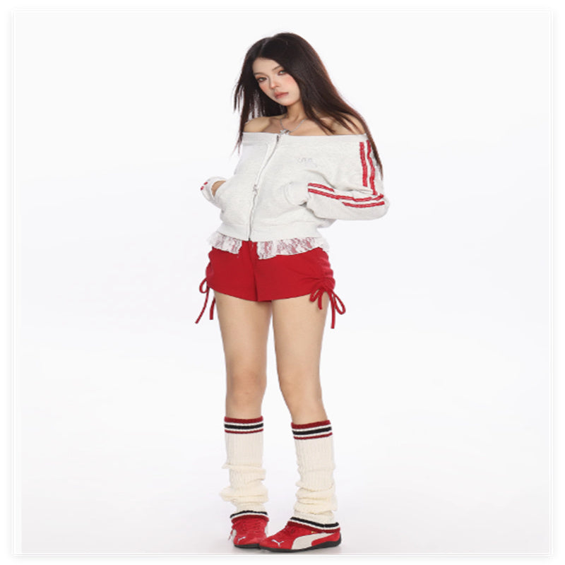 Women's Contrasting Color Design Short One Shoulder Sweatshirt