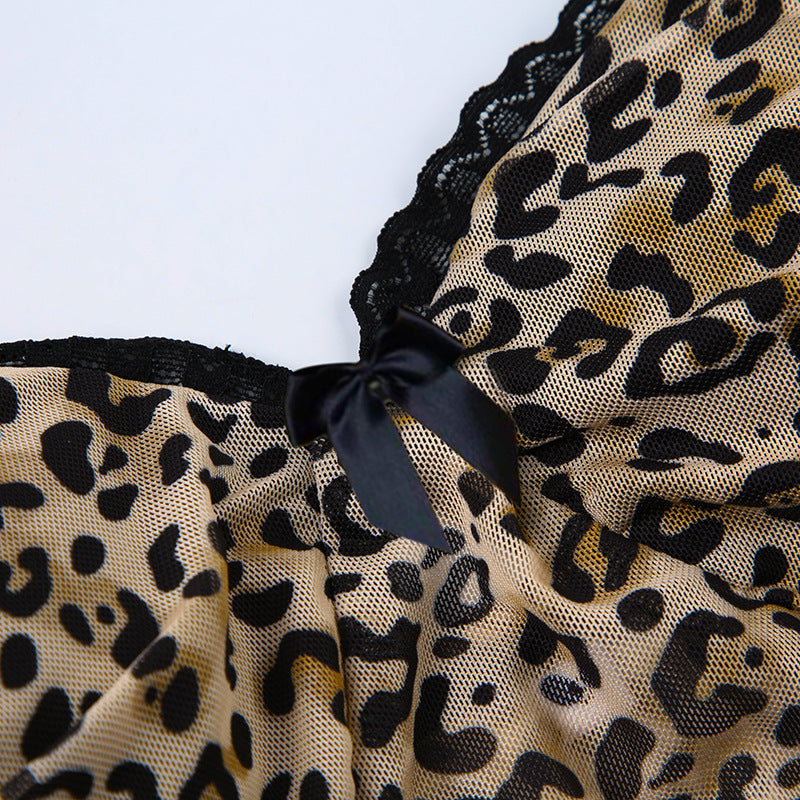 Street Style Leopard Bow Lace Splicing Sling