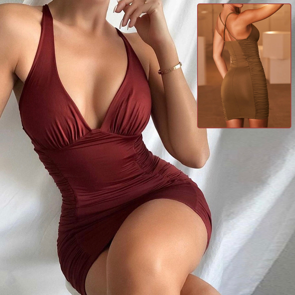 Sexy Deep V-neck Backless Suspender Dress - Fashion Slim Hip Backless Short Dresses Summer Women's Clothing