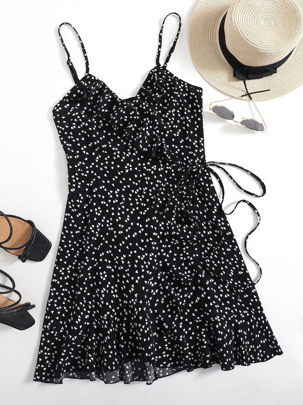 Lace-up Pleated Ruffles Small Floral Dress