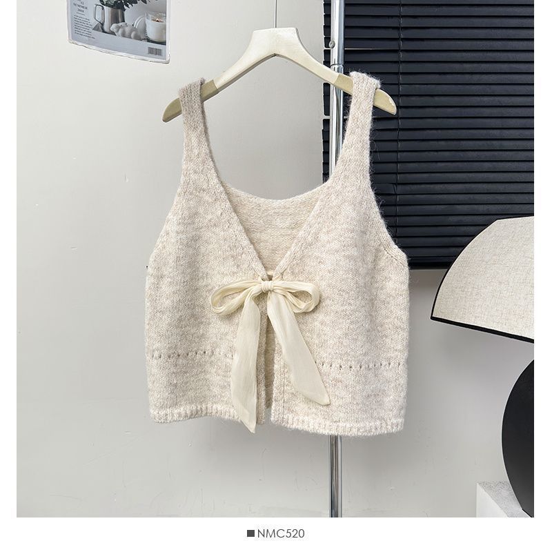 Sleeveless Bow Design Double-sided Wear Bandage Sweet Top