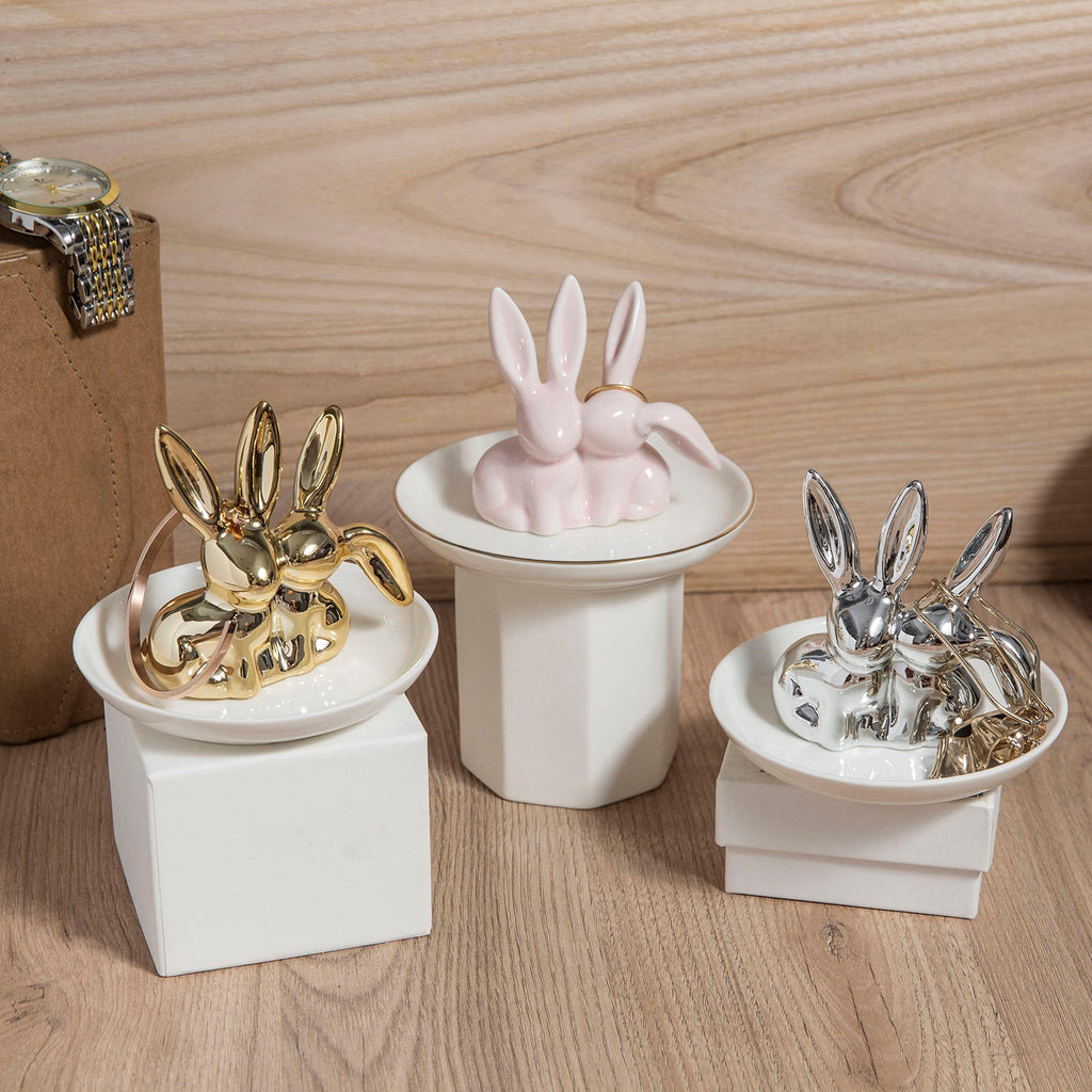 Ceramic Bunny Ring Holder - Rabbit Ring Dish Jewelry Holder Dish Trinket tray for Rings Earrings Necklace Organizer