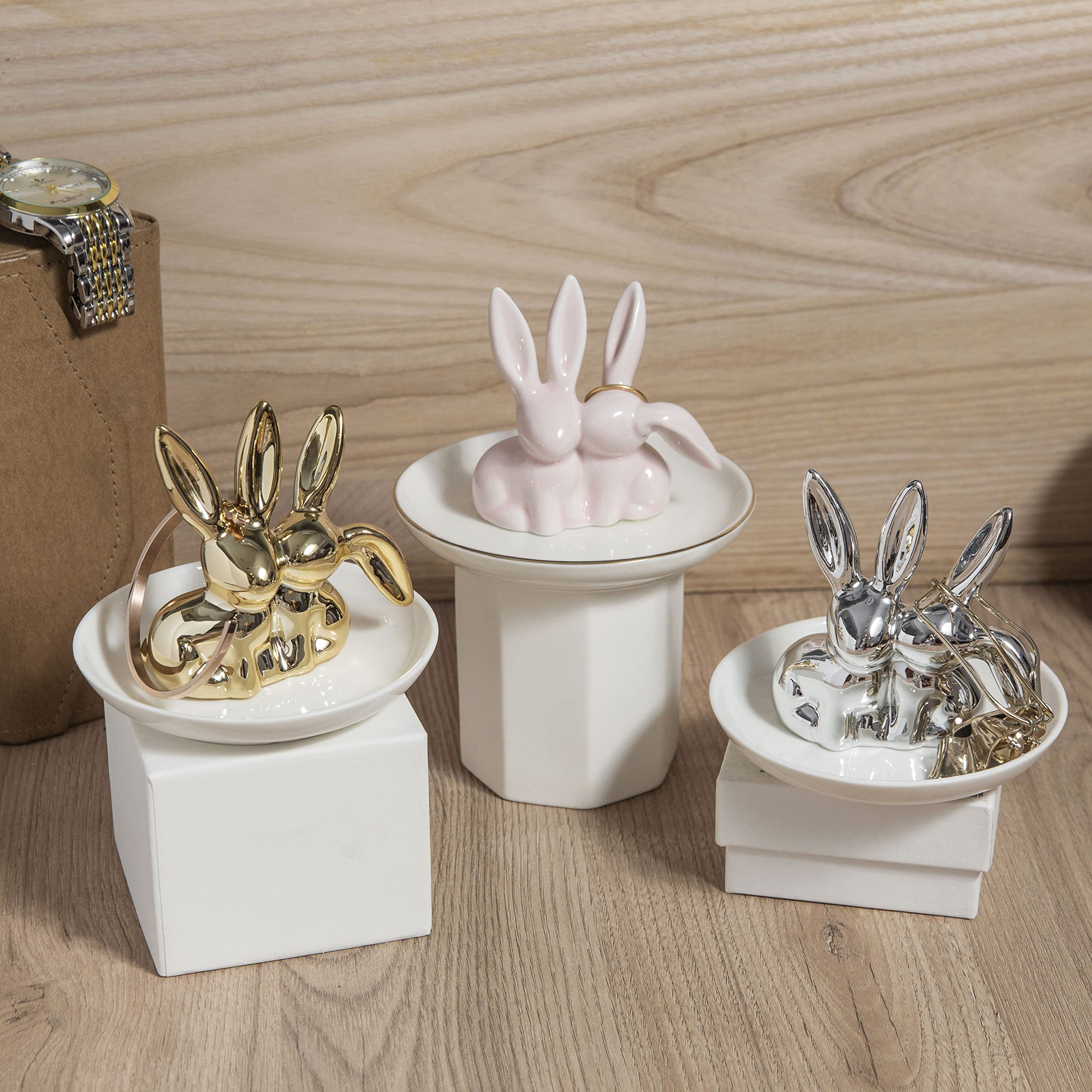 Ceramic Bunny Ring Holder - Rabbit Ring Dish Jewelry Holder Dish Trinket tray for Rings Earrings Necklace Organizer
