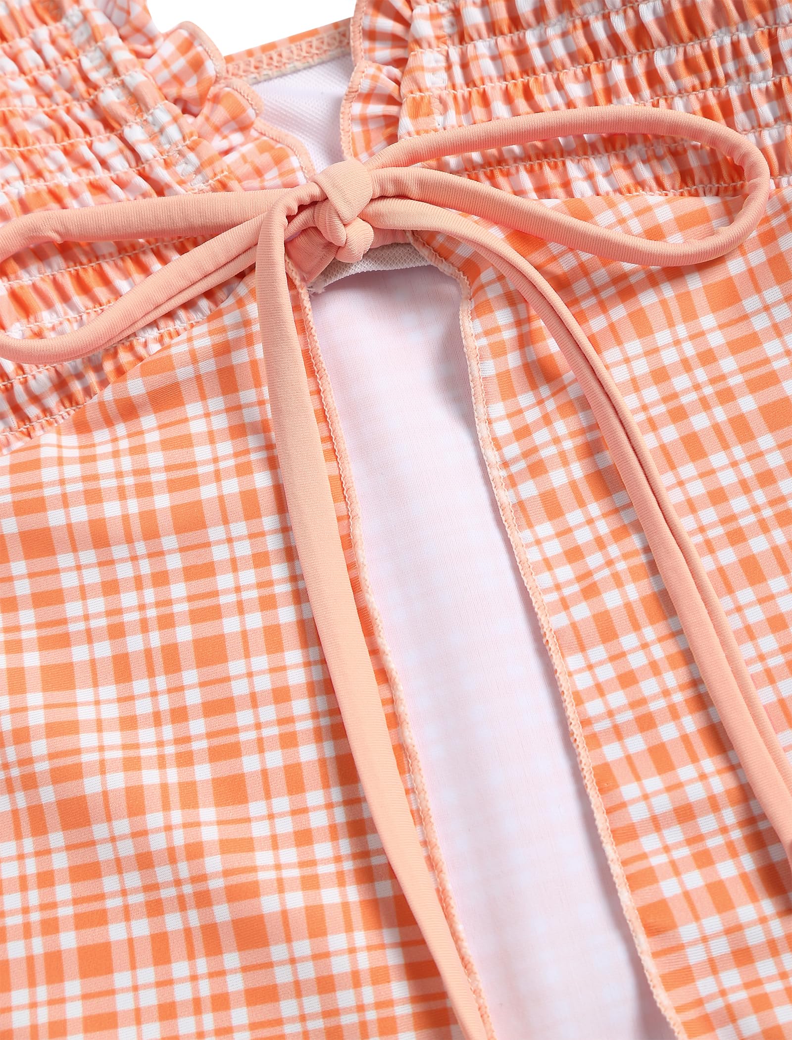 Tankini Swimsuits for Women Smocked Ruffles Tie Front Bowknot Textured High Cut Tanga Tankini Set