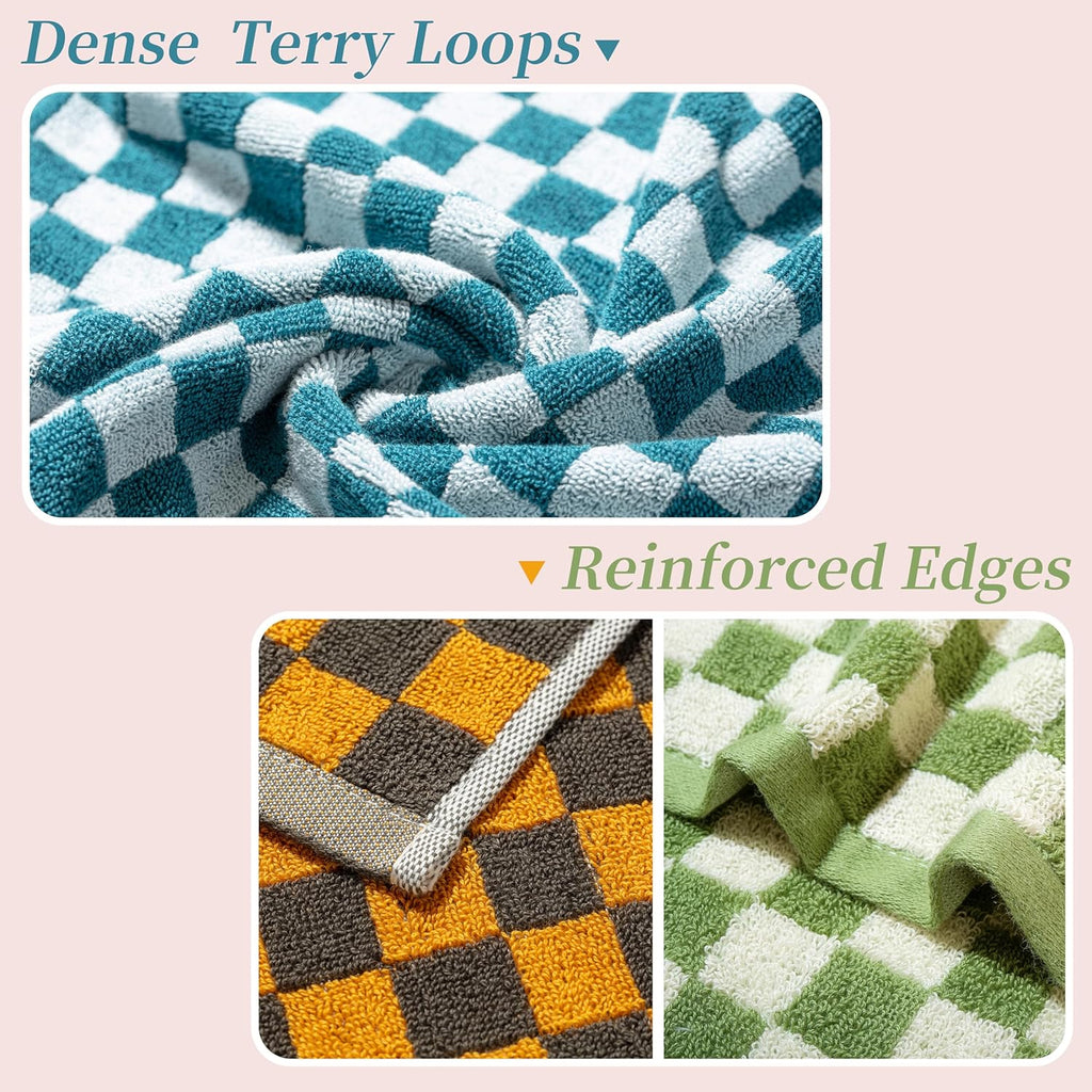 Cotton Face Towels Soft Hand Towels 5 Pack - Absorbent, and Decorative Checkered Design 13 x 29 Inches