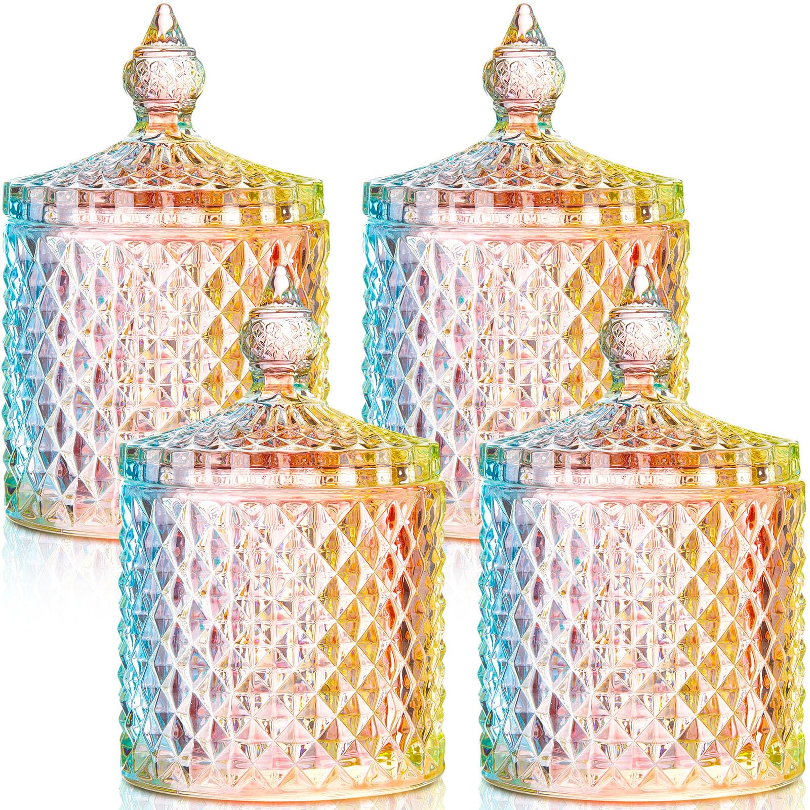 Crystal Glass Candy Jar Set with Lids Home Decorative Storage Jars for Apothecary, Bathroom, Kitchen, and Pantry, Ideal for Cotton Swabs and Jewelry