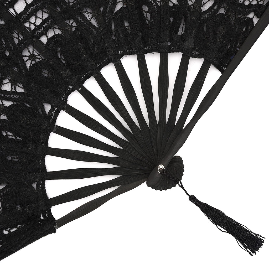 Cotton Lace Folding Handheld Fan Embroidered Hand Fan with Bamboo Staves